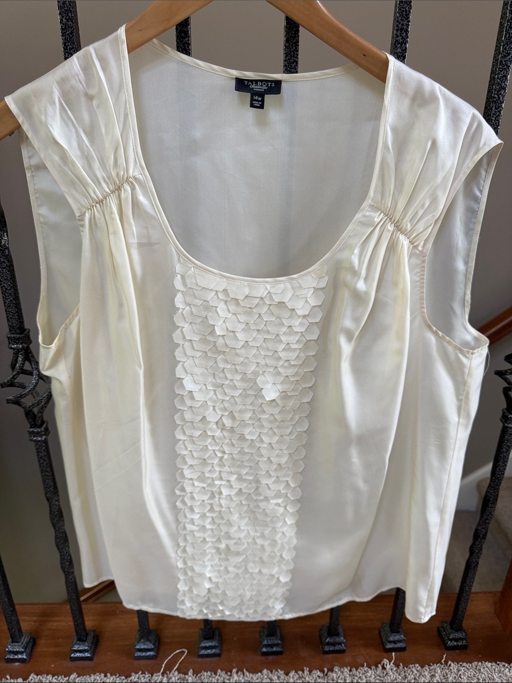 Talbots Silk Cream Petal-Front Sleeveless Scoop Neck with Camisole